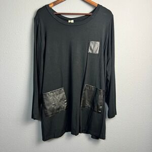 Comfy USA Edgy Minimalist Urban Tunic Faux Leather Pockets Monochrome Relaxed XL